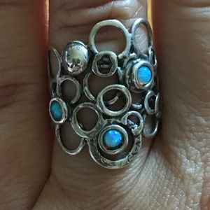 Sterling silver size 7 ring with blue opal stones